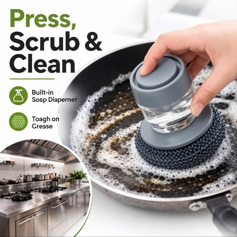 Kitchen Soap Dispensing Palm Brush | Refillable Dish Cleaning Brush