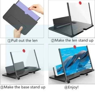 Mobile Screen Magnifier 12 Inch | HD 3D Video Amplifier & Foldable Smartphone Stand with Eye Protection