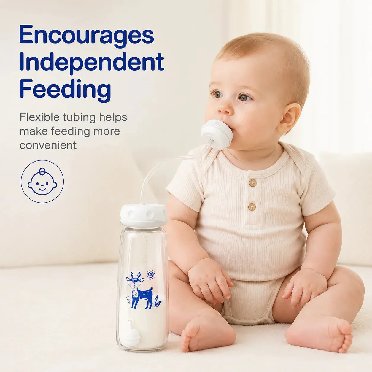 Hands-Free Baby Feeding Bottle with Free Straw Brush