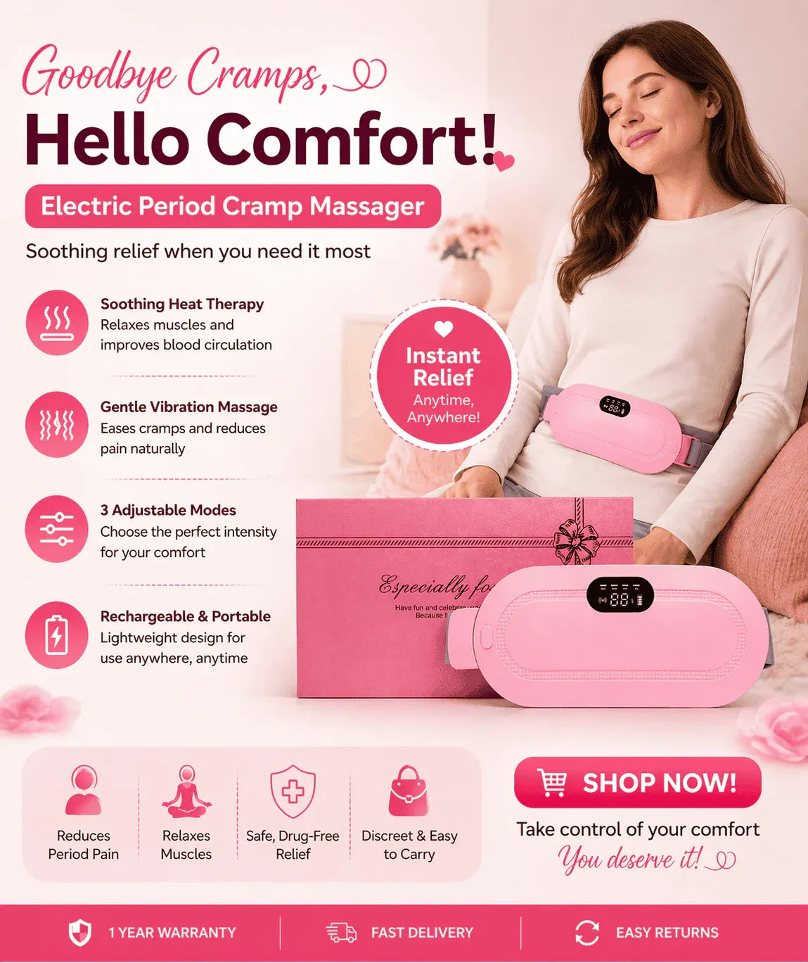 Portable Menstrual Heating Pad and Massager Belt