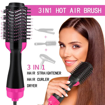 3-in-1 Hot Air Brush – One-Step Hair Dryer, Straightener & Curler